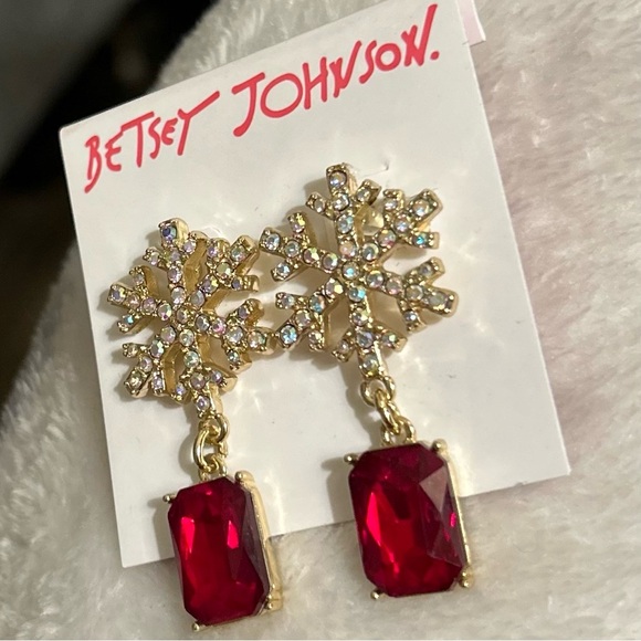 Betsey Johnson Snowflake Sparkly Drop Earrings - Picture 2 of 4